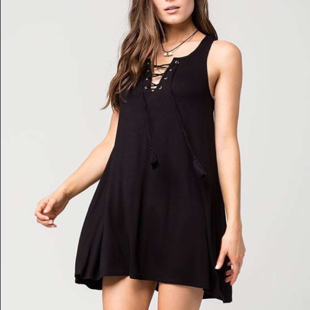 Socialite Black Lace Up Swing Dress (S)